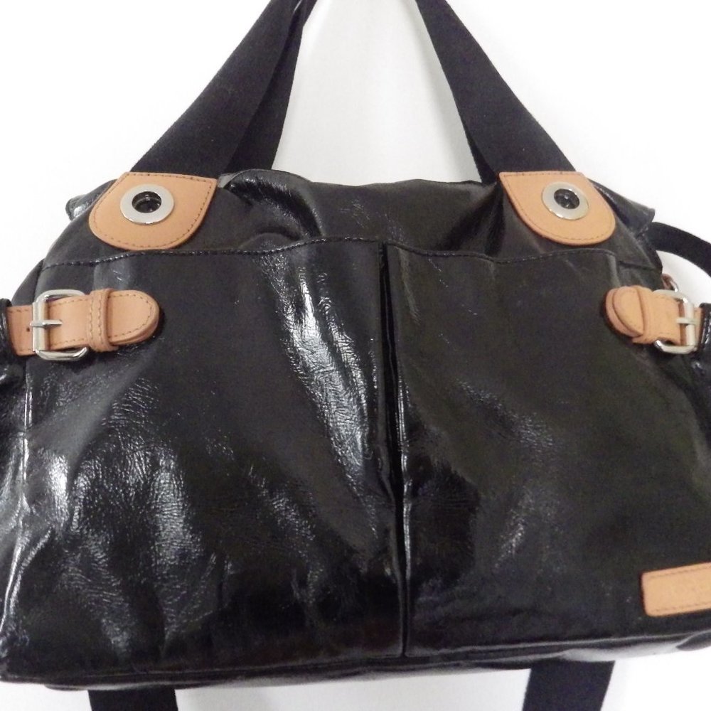 STORK SAK Patent Leather Kate Diaper Bag Black